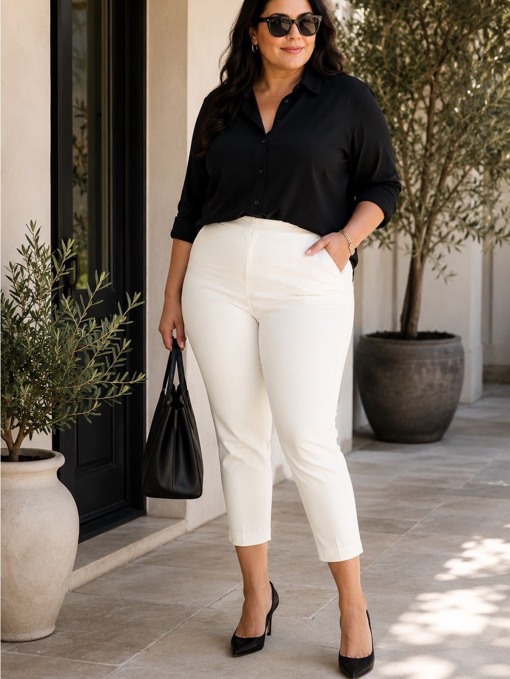 Karen Kane Lifestyle Cropped Pants White Capri Plus Size 16W NWT $108 Side Zip